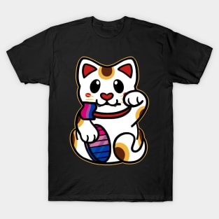 LGBTQ+ Pride Lucky Cat - Bisexual T-Shirt